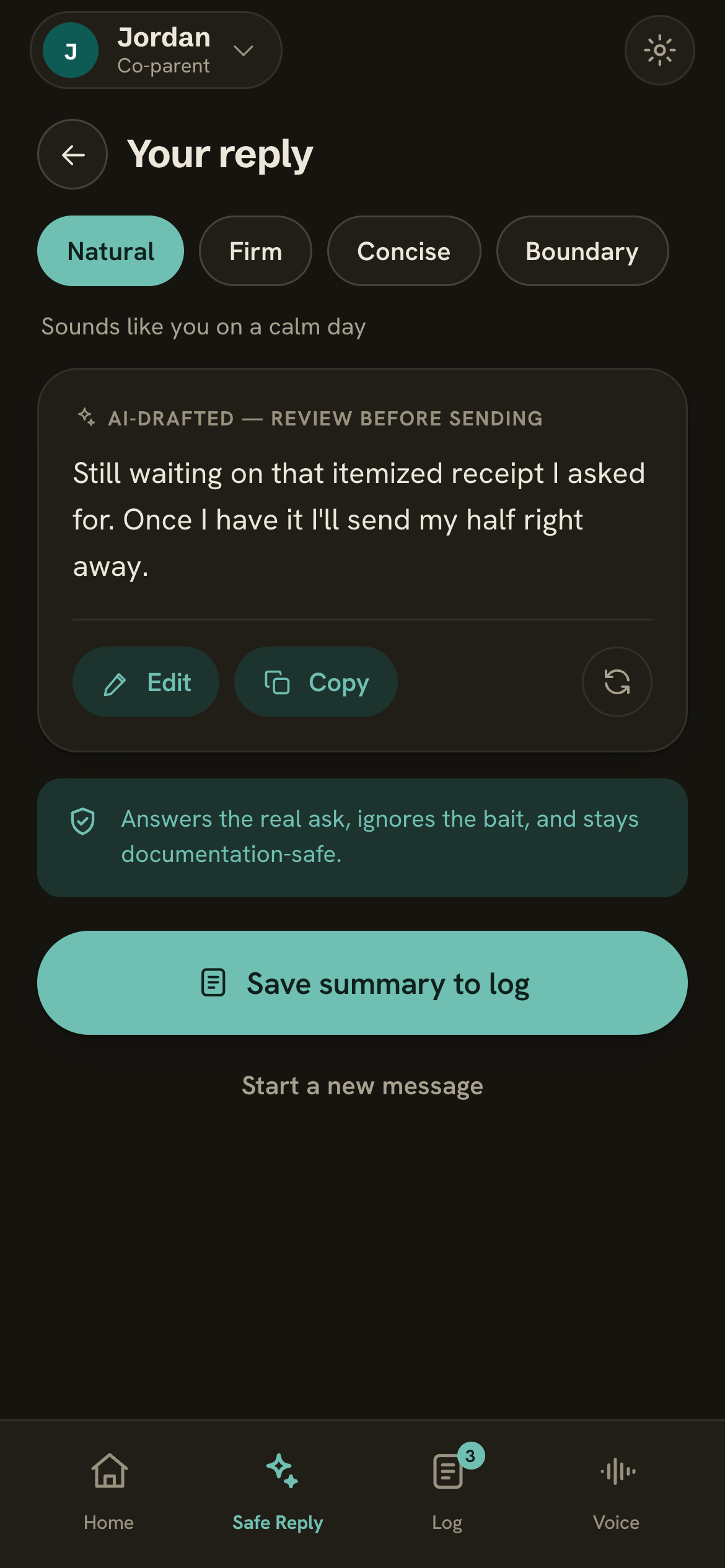 SteadyReply app drafting a calm reply